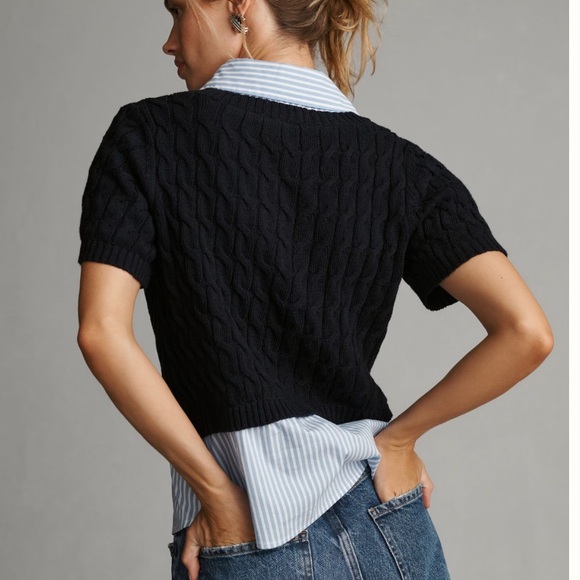 BOGO! Anthropologie Maeve Cable Knit Twofer Sweater Layered Look Medium - Picture 3 of 10